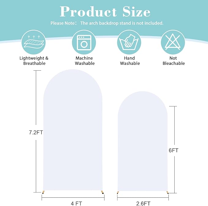 White Arch Backdrop Cover for Wedding, Set of 2 Stretchy Spandex Fitted Arch Stand Cover for Baby Shower, Birthday Party Decor, Chiara Backdrop Cover with Double-Sided Design(7.2FT 6FT, White)