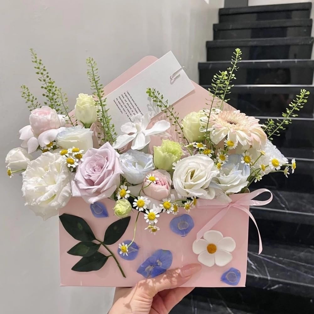 BBJ WRAPS Envelope Flower Boxes for Arrangements Solid Color Korean Floral Box Cardboard Floral Envelope Box Florist Supply, 8.7 x 1.6 x 10.6 Inch - 5 Counts