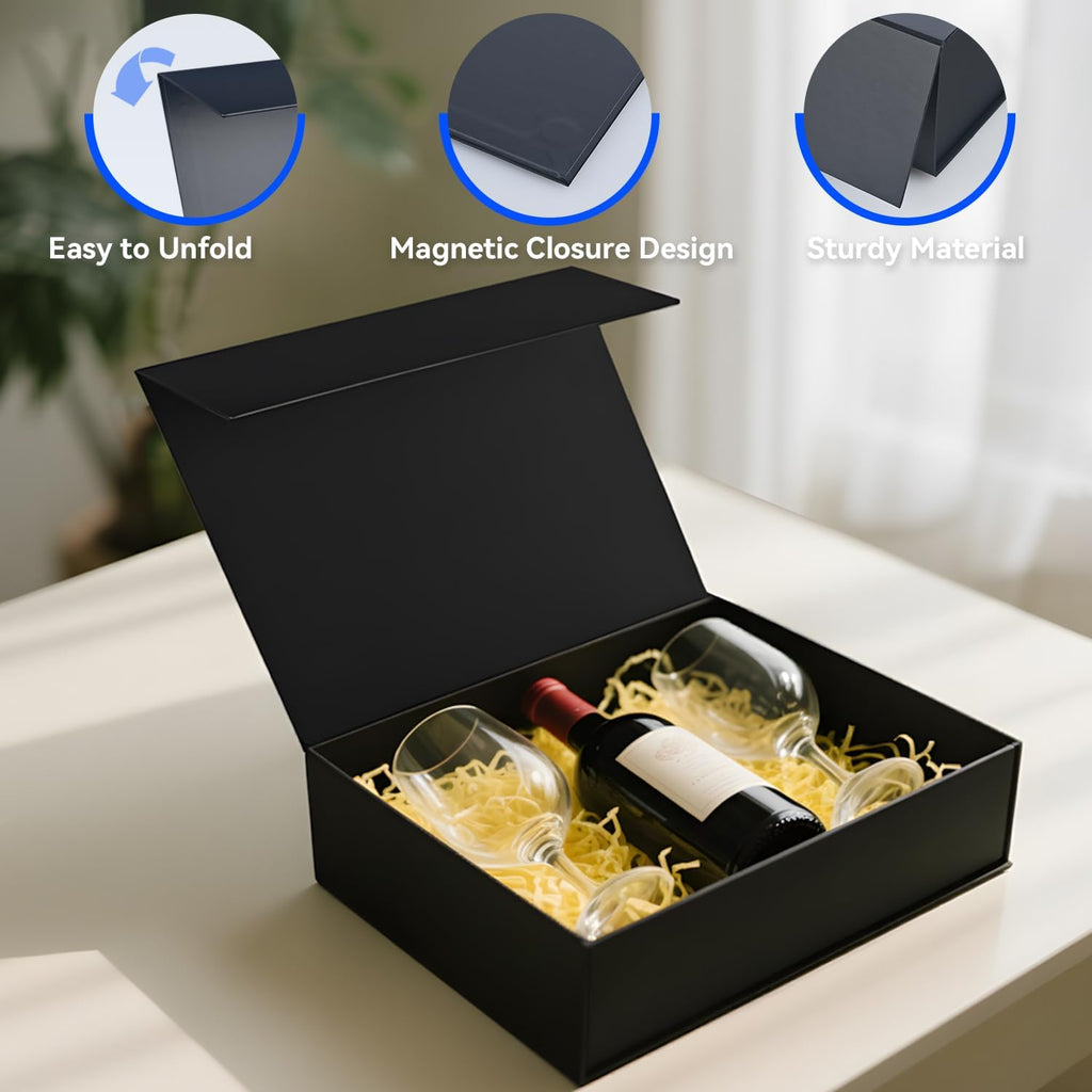 Brothersbox Black Gift Box 13.8"x9.1"x4.3" Large Gift Boxes for Presents with Magnetic Lid, Ribbon, Collapsible Boxes for Valentine's Day Mother's Day Christmas Birthday Wedding