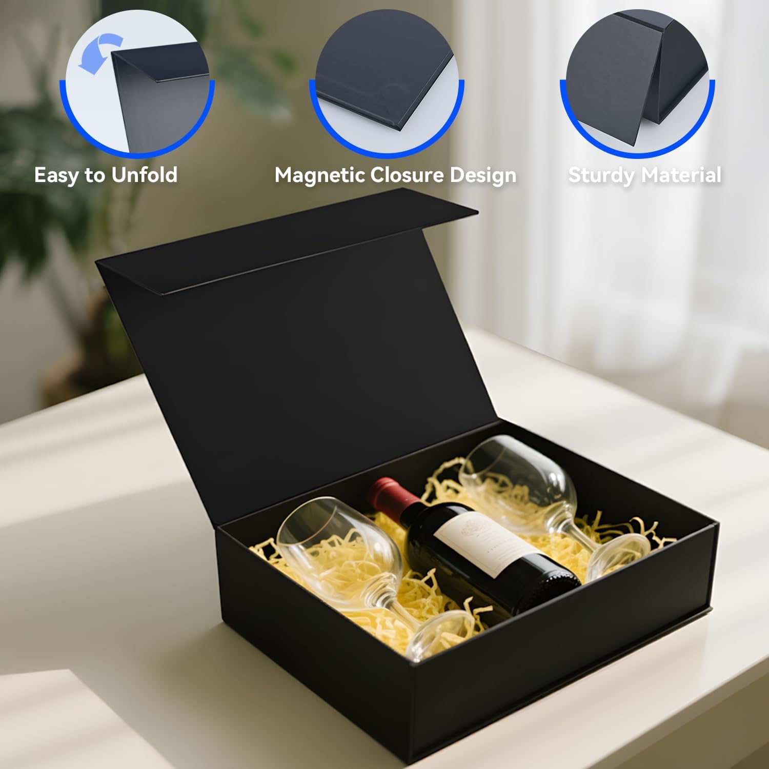 Brothersbox Black Gift Box 13.8"x9.1"x4.3" Large Gift Boxes for Presents with Magnetic Lid, Ribbon, Collapsible Boxes for Valentine's Day Mother's Day Christmas Birthday Wedding