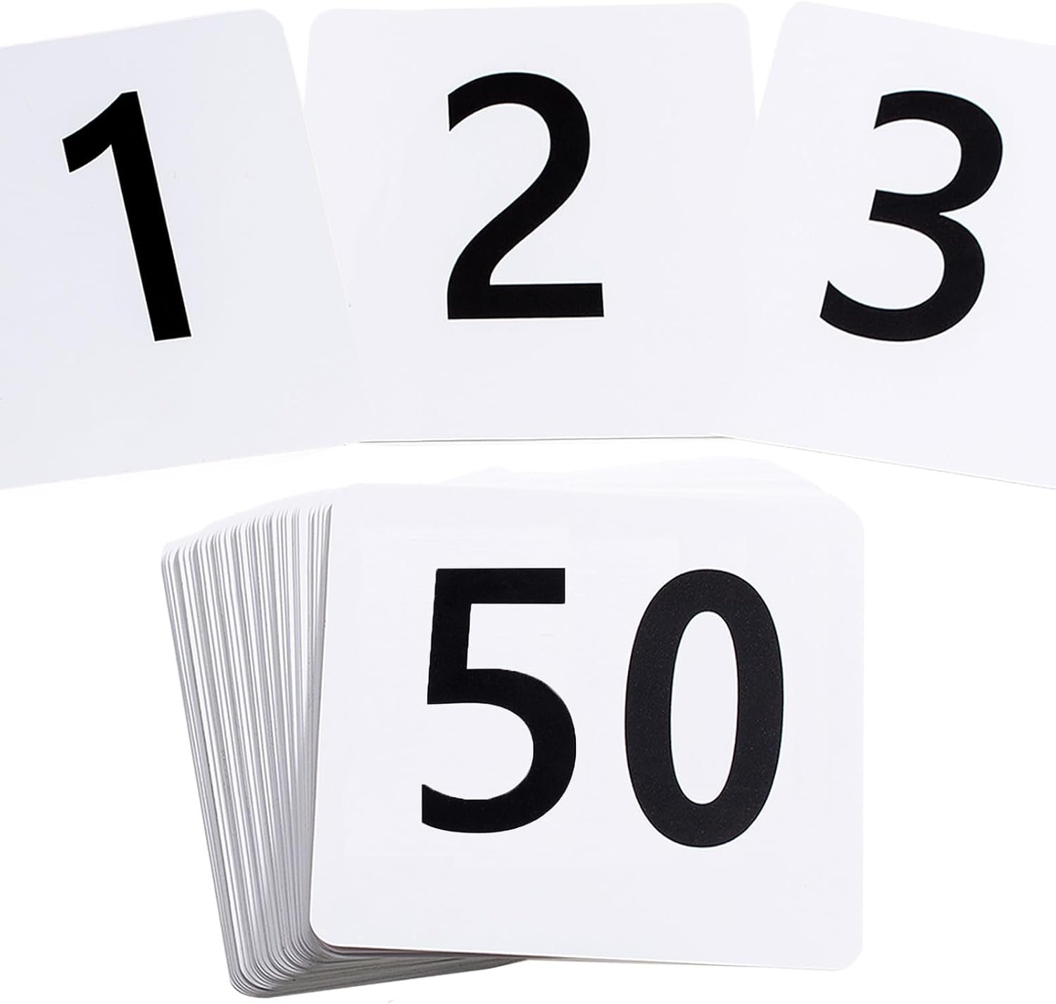 Toncoo 50Pcs Table Numbers 1-50, 3.7x4 Inch Plastic Table Numbers, Double Sided Table Number Cards - for Wedding Reception Restaurant Table Numbers Place Cards, White
