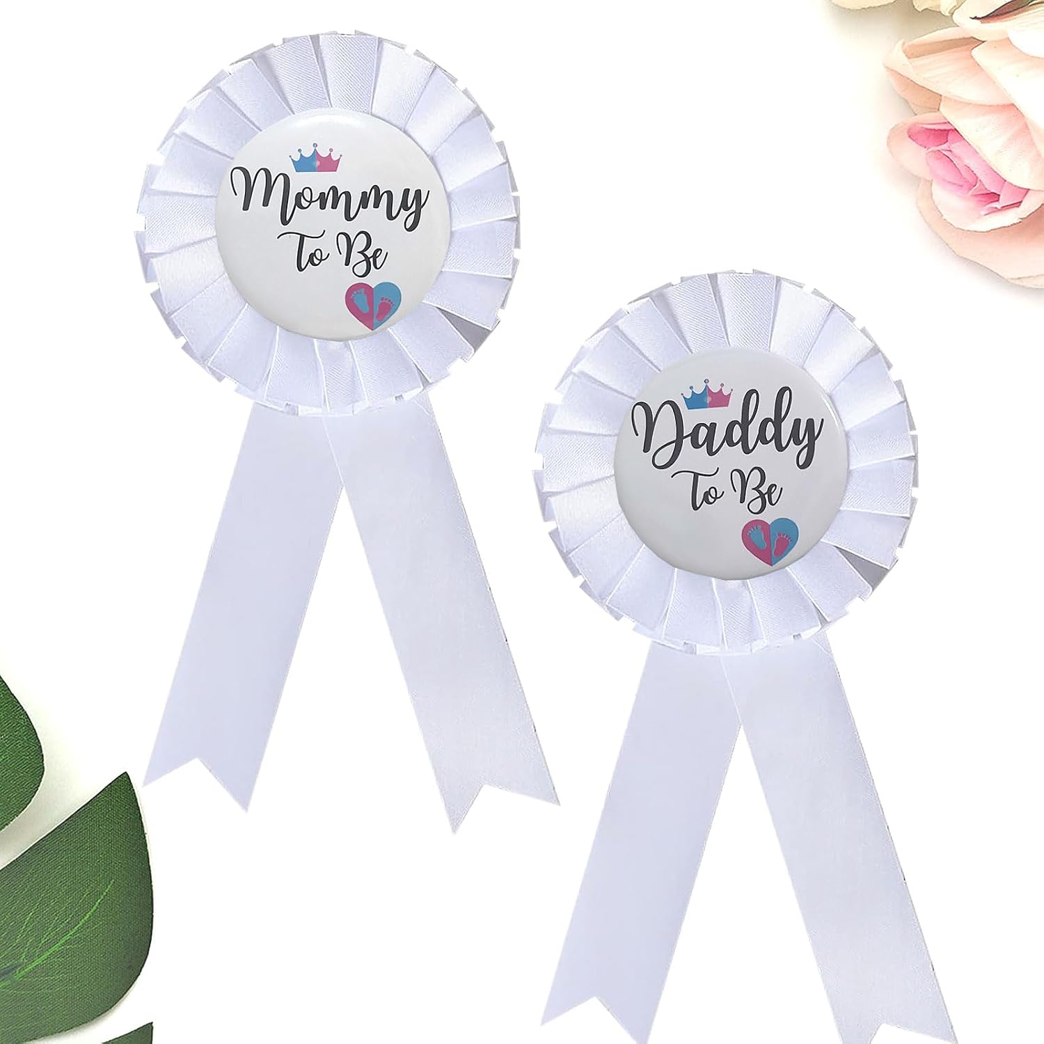 Mommy & Daddy To Be Tinplate Badge Pins, 2Pcs Perfect Baby Shower/Gender Reveal Button Pins for New Parents