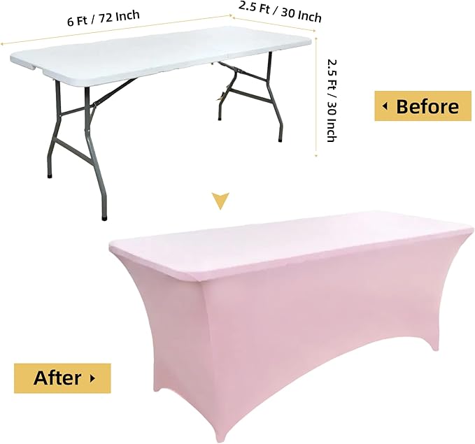 2-Pack 6ft Spandex Table Covers for Rectangle Standard Folding Tables - Wrinkle Resistant Stretch Tablecloths - Ultimate Fitted Table Protector for Parties, Trade Shows, Banquet