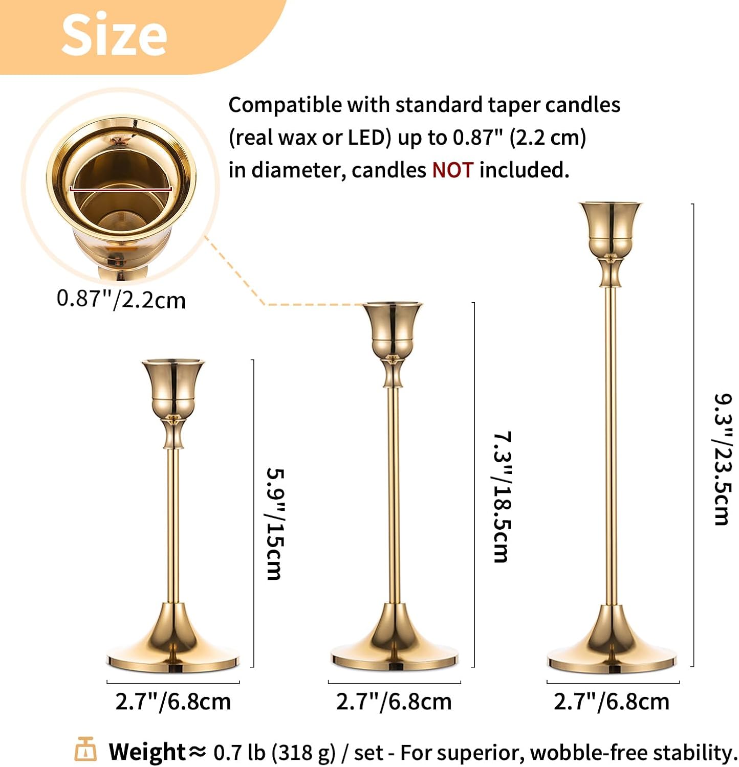 2 Sets(6 Pcs) Brass Gold Metal Taper Candle Holders Candlestick Holders, Vintage Modern Decorative Centerpiece Candlestick Holders for Table Mantel Wedding Housewarming Gift
