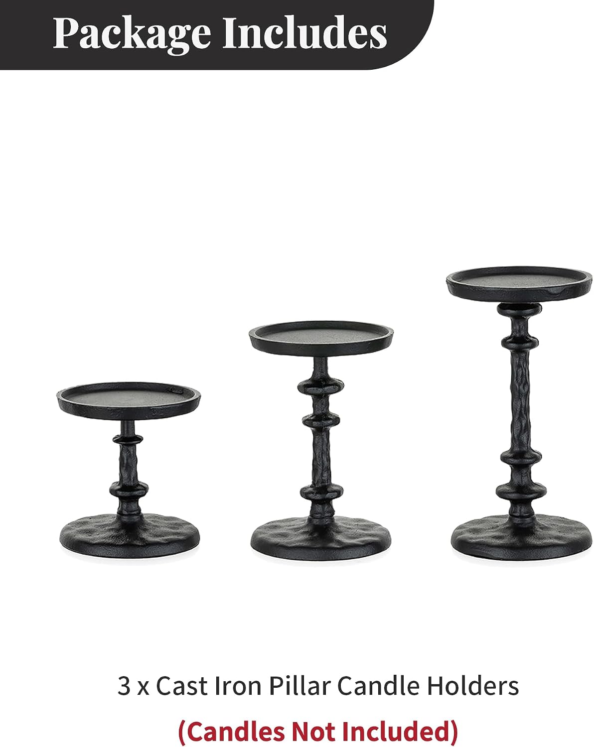 NUPTIO Black Candle Holders for Pillars: Cast Iron Candle Stand Set of 3