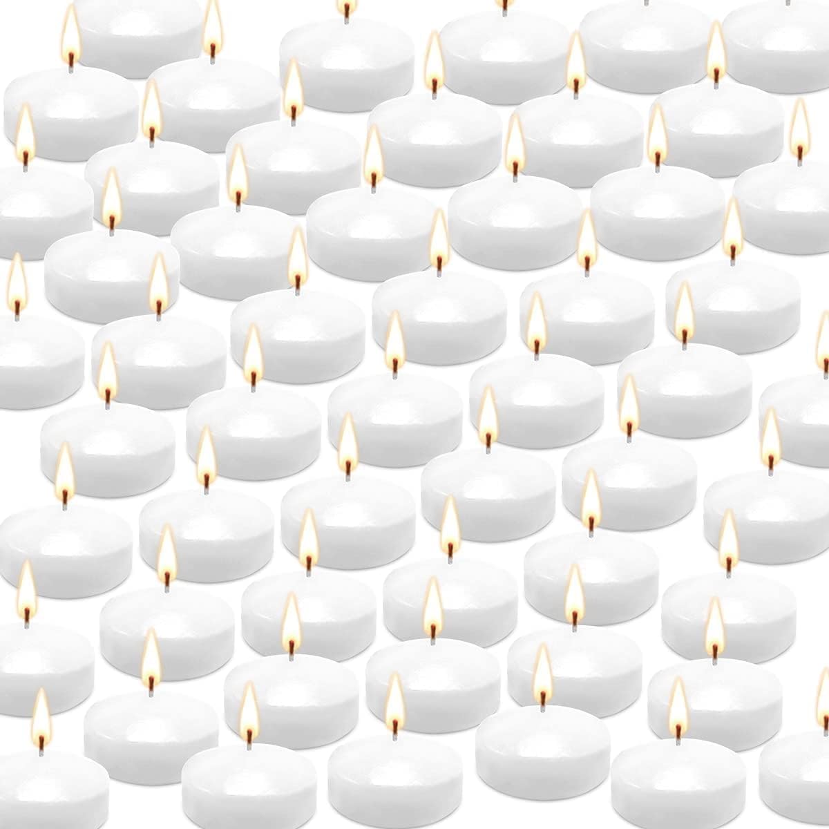 50 Pack of 2-Inch White Floating Candles - Ideal for Weddings, Home Décor, Spa Baths, and Romantic Settings.