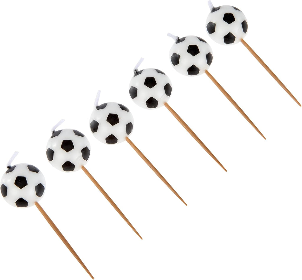 Soccer-Themed Birthday Candles (Pack Of 6) - Black & White Wax Candles On Wooden Picks - Ideal For Sports Fans Celebrations