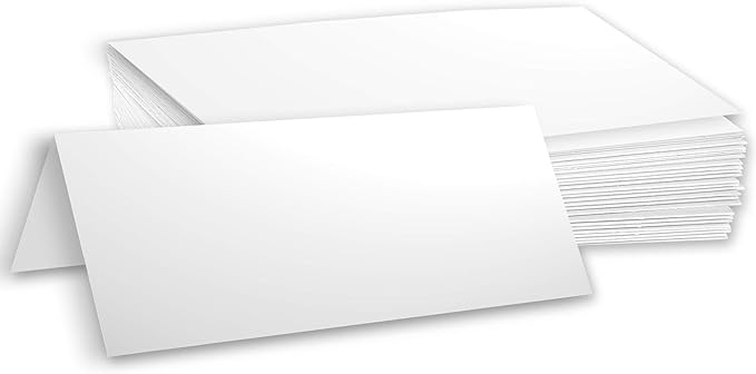 Hamilco Blank Tent Name Place Table Cards 3 1/2" x 11" Folded Card Stock - White Cardstock Paper 80lb Cover - 100 Pack