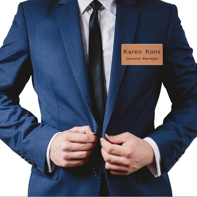 Custom Metal Engraved Name Tag Badge for Business Personalized Identification with Pin or Magnetic Backing ID Badge (Gold/Black, 1.5" x 3")