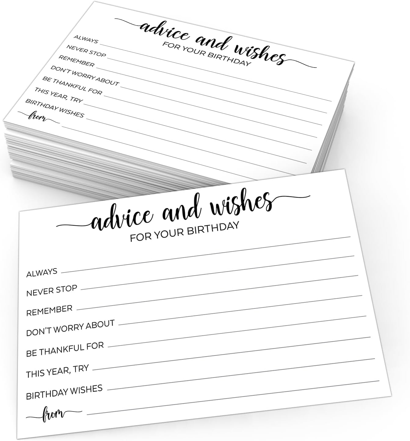 321Done Birthday Advice and Wishes Cards - 4x6 White, Good Advice, Best Wishes, Memories Cards - Bday Party Idea Activity - Sweet 16, 30th, 40th, 50th - Fun Ad Lib Prompts - Made in USA