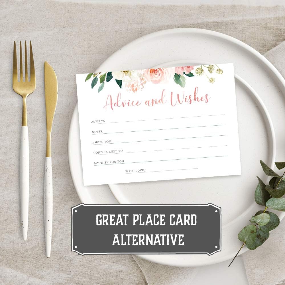Set of 50 Advice and Wishes Cards - Double Sided Floral Cards, Perfect for the Bride and Groom, Baby Shower, Bridal Shower, Wedding Shower, Graduation Party, Retirement Party, Anniversary