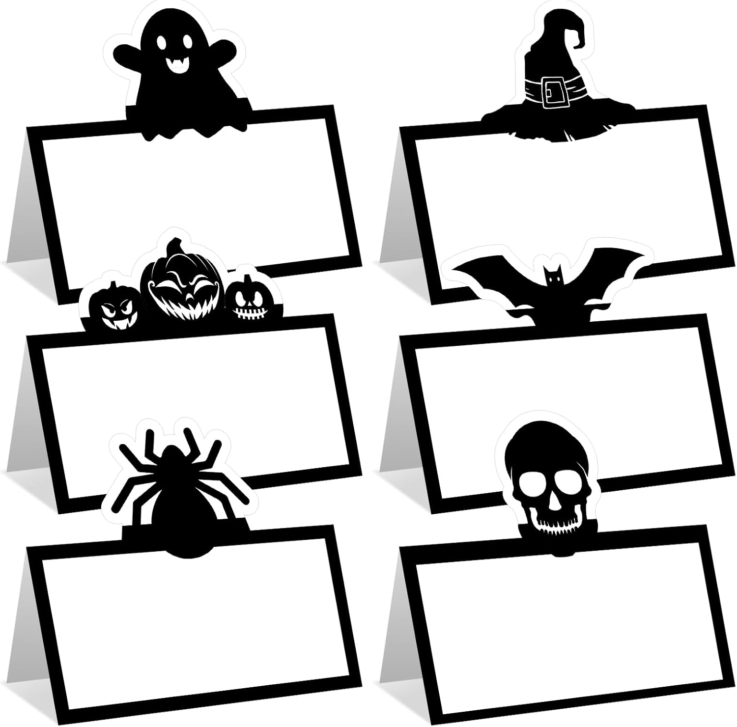 48 Pcs Halloween Place Cards Skeleton Gothic Spider Ghost Placecard Holders Greeting Cards Pumpkin Seating Name Tents for Wedding Dinner Halloween Party Table Birthday Supplies