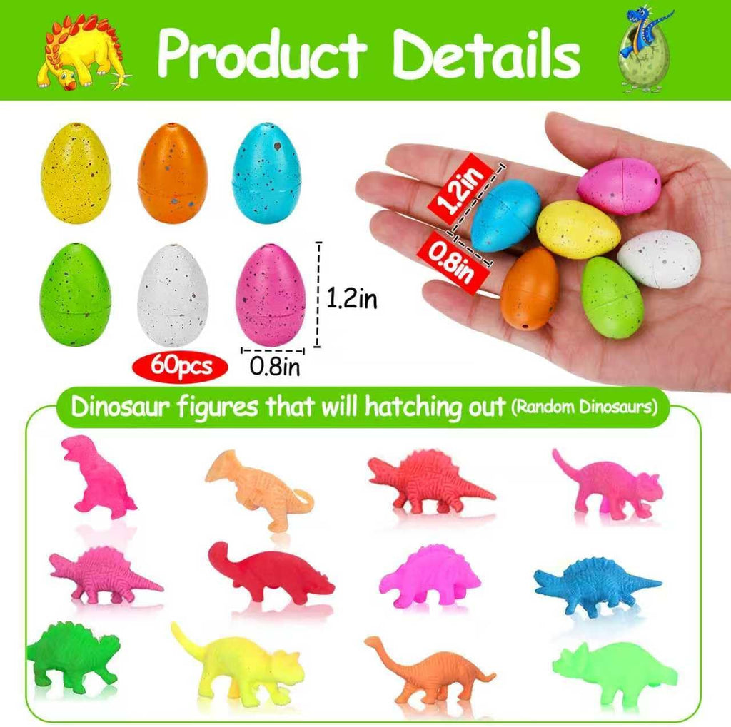 60PCS Small Hatching Dinosaur Eggs for Dinosaur Birthday Party Favors Goodie Bag Stuffers Classroom Carnival Prizes Bulk Non Candy Treats Pinata Fillers Novelty Grow in Water Dino Egg with Toys Inside