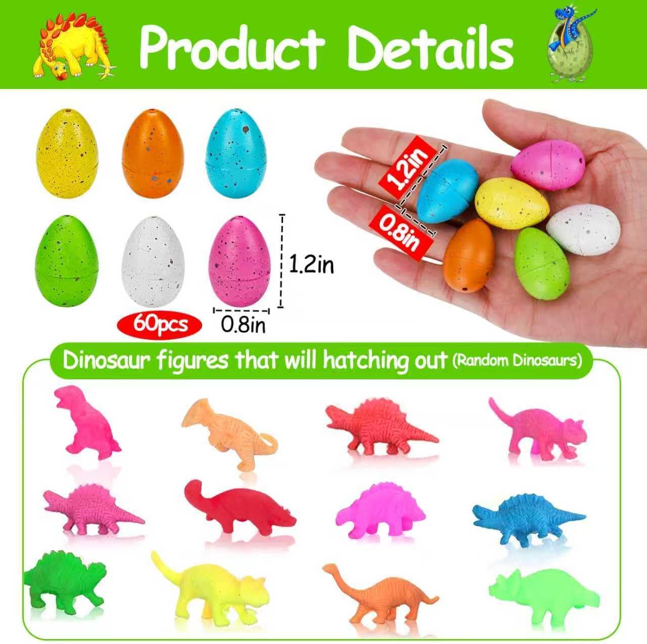60PCS Small Hatching Dinosaur Eggs for Dinosaur Birthday Party Favors Goodie Bag Stuffers Classroom Carnival Prizes Bulk Non Candy Treats Pinata Fillers Novelty Grow in Water Dino Egg with Toys Inside