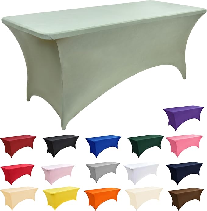 10-Pack 6ft Spandex Table Covers for Rectangle Standard Folding Tables - Wrinkle Resistant Stretch Tablecloths - Ultimate Fitted Table Protector for Parties, Banquet, Wedding