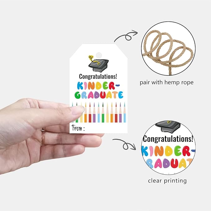 50 Pcs Kindergarten Graduation Gift Tags,Colorful Congratulations Gift Labels for Graduation Party Decoration Favors (Kinder, 2.2 * 3.5)