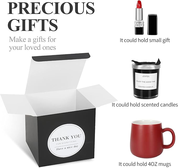 COTOPHER Small Gift Boxes 60 Pack 4x4x4 inches Black Gift Boxes with Lids for Gifts, Crafting, Wedding Party Favor, Cupcake Boxes, Candy, Bridesmaids Proposal Box with Ribbons and Stickers (Black, 60)