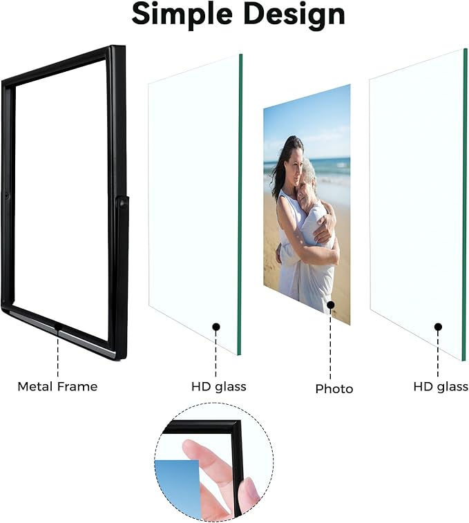 Black Floating Frame (6"x8", Vertical), For Picture 5x7, 4x6, 3x5, Tabletop Shelf Photo Frame, Classy Gift For Anniversary, Wedding, or Birthday