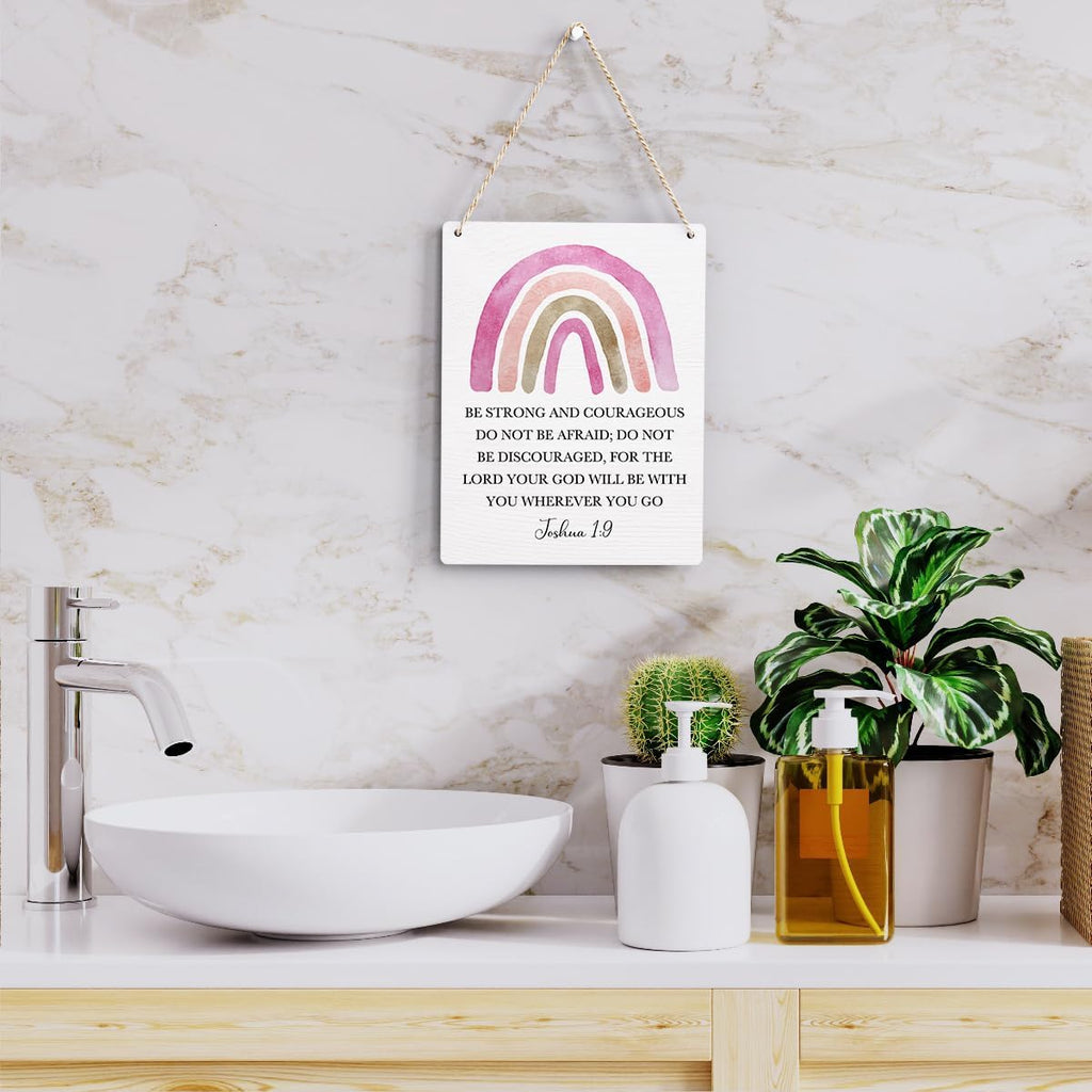 Inspirational Boho Scripture Wall Art Bible Verses Joshua 1:9 Wooden Hanging Sign Prayer Room Decor Religious Gift Christian Wall Decor for Home Office Bedroom Baby Boys Girls Room Nursery 8x10 Inches