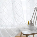 White Sheer Curtains 84 Inches Long, Rod Pocket Sheer Drapes for Living room, Bedroom, 2 Panels, 52"x84", Embroidered Moroccan Tile Lattice Design Semi Voile Window Treatments for Yard, Patio, Villa.