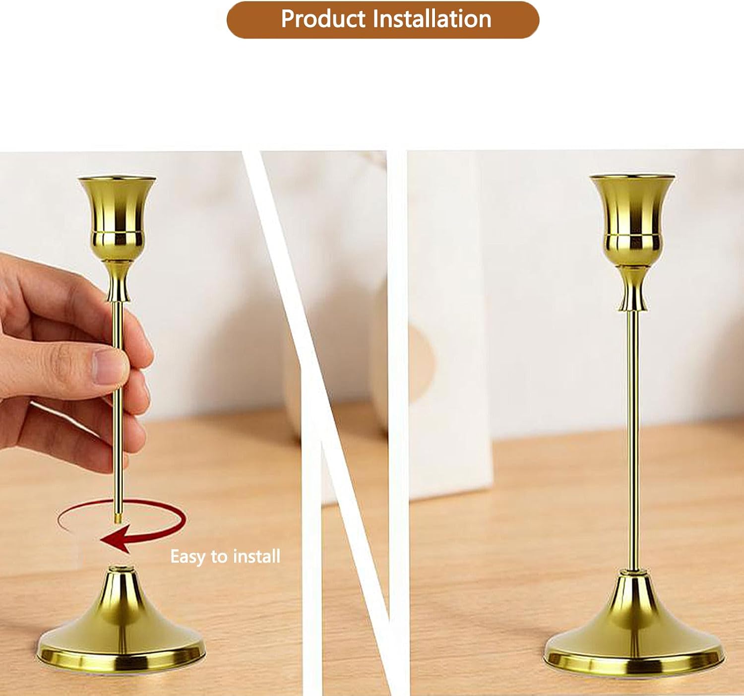 10 Sets Candle Gold Metal Candlestick Holders -Vintage Modern Metal Taper Candle Holders, Decorative Centerpiece for Table Mantel, Wedding Kitchen Home Decor, Wedding Gift,30Pcs