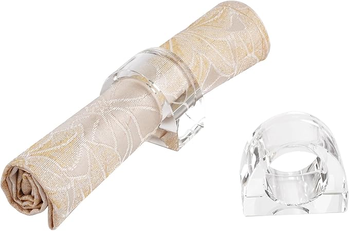Crystal Napkin Rings, Elegant Dining Table Holders for Formal & Casual Dining, Wedding Reception, Holiday Table Setting, 12 Pack