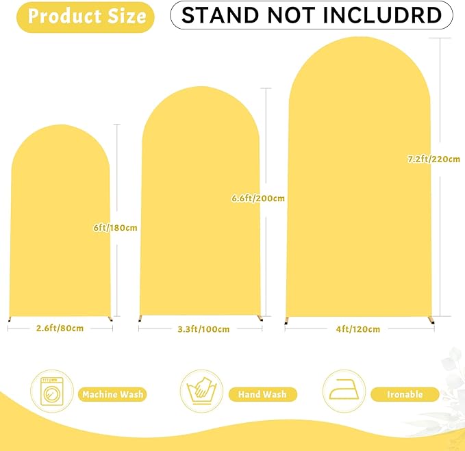 7.2FT Yellow Arch Backdrop Cover - Polyester Fitted Wedding Arch Stand Covers Round Top Chiara Arch Backdrop Cover for Birthday Party Banquet Photo Background Decoration