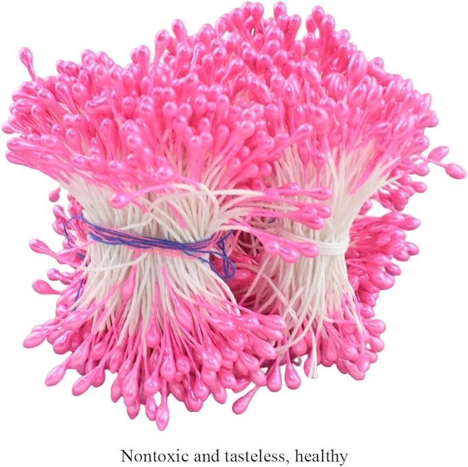 HAHIYO 700Pcs 3mm Dark Pink Pearl Double Head Flower Stamen Pistil - Handmade Artificial Pearlized Floral Pollen for Flower Making, Scrapbook Decoration