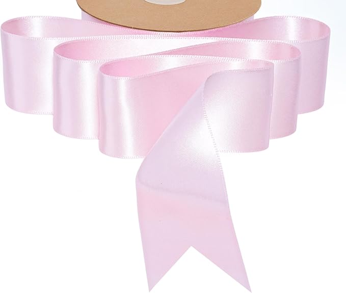 LaRibbons Pink Satin Ribbon 1 1/2 Inch 25 Yards Double Faced Light Pink Silk Ribbon for Flower Bouquet Crafts Gift Wrapping Wedding Party Babyshower Decoration