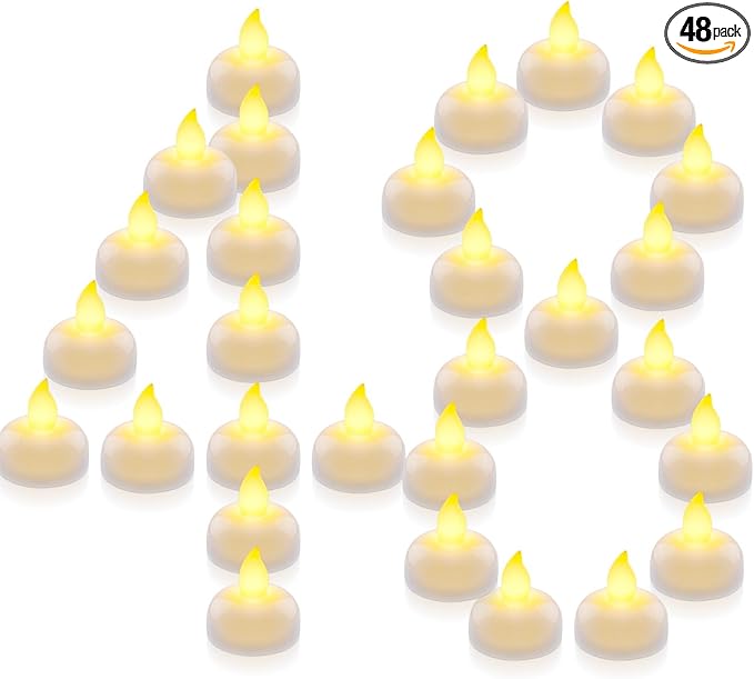 Homemory 48 Pack Waterproof Flameless Floating Tealights, Battery Flickering LED Tea Lights Candles - Wedding, Party, Centerpiece, Pool & SPA (Warm White)