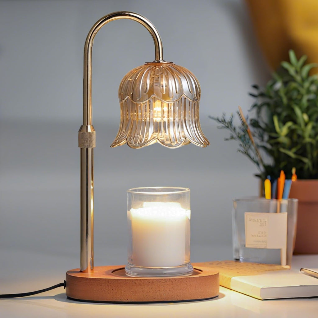 CRMILL Candle Warmer Lamp with Timer: Adjustable Dimmable Height Adjustable Warming - Flower Shape Wax Lamp Jar Candles No Flame Modern Home Decor Table Lights - Home Living Bedroom