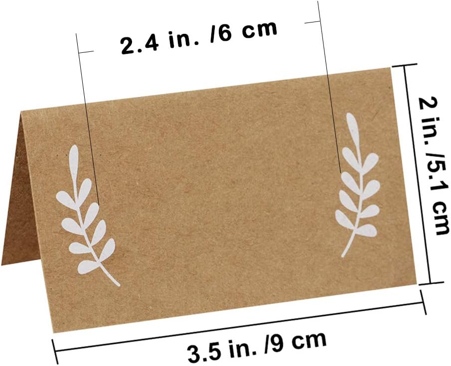 Supla 100 Pcs Place Cards with White Laurel Leaves Kraft Paper Cards Rustic Wedding Table Name Number Blank Table Tent Cards Table Name Tags Table Card Seating Cards Buffet Table Cards