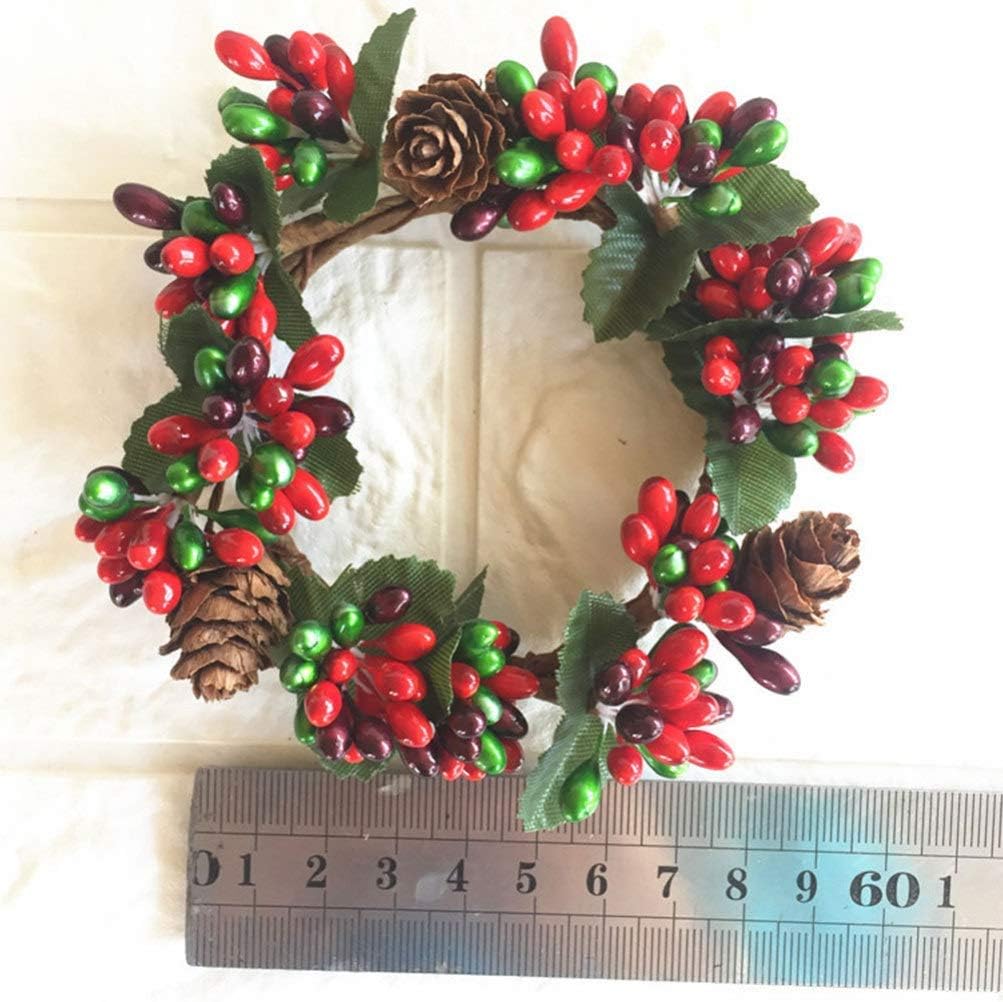 BinaryABC Christmas Candle Rings Wreaths,Red Berry Candle Rings,Christmas Candle Holder Rings,Christams Decorations,2Pcs(Internal Diameter About 2.36in)