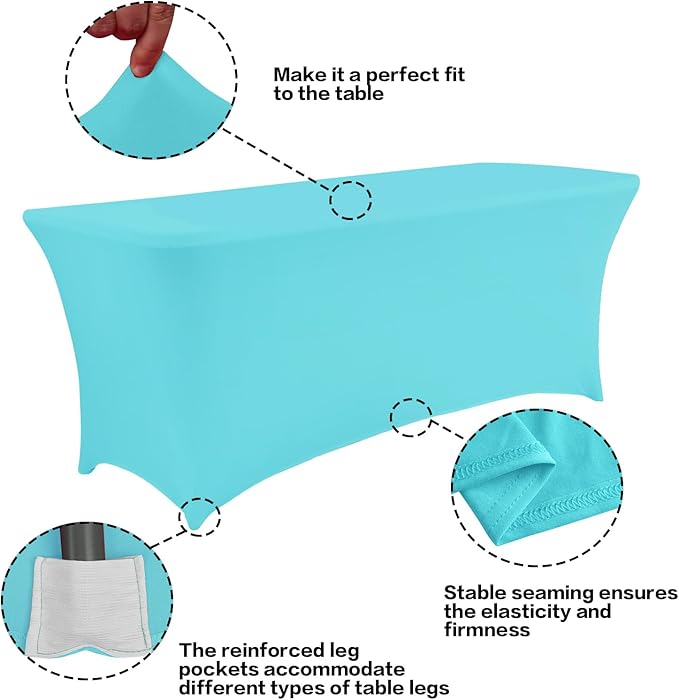 IVAPUPU 6FT Table Cloth for Rectangular Fitted Events Stretch Blue Mist Table Covers Washable Cover Spandex Tablecloth Protector for Party, Wedding, Cocktail, Banquet, Festival