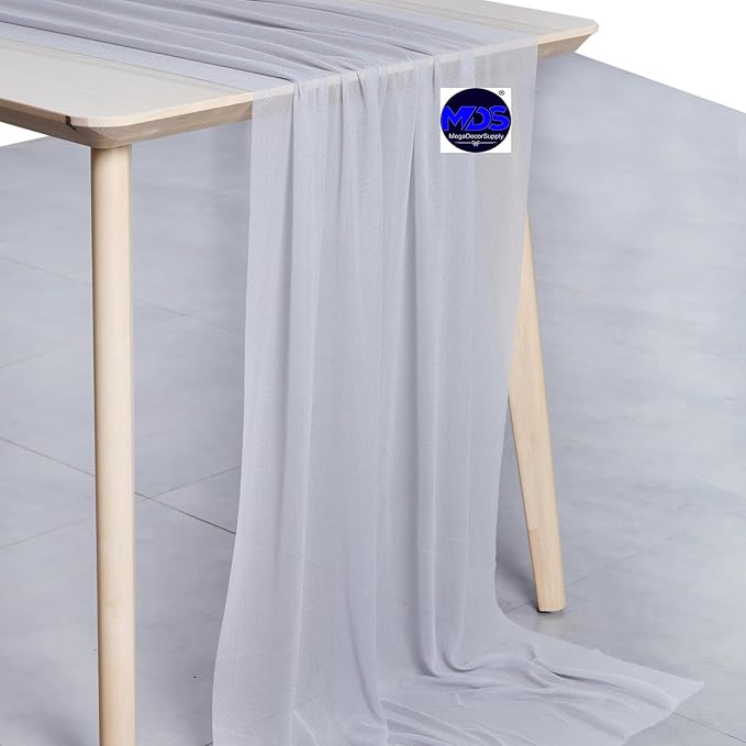 MDS Halloween Chiffon Table Runner - 25 Pack, 29 x 170 Inches, 14ft Each - Sheer Spooky Table Runners for Haunted House Parties, Trick-or-Treat Tables, Witchy Décor, Wedding & Events - Cool Gray