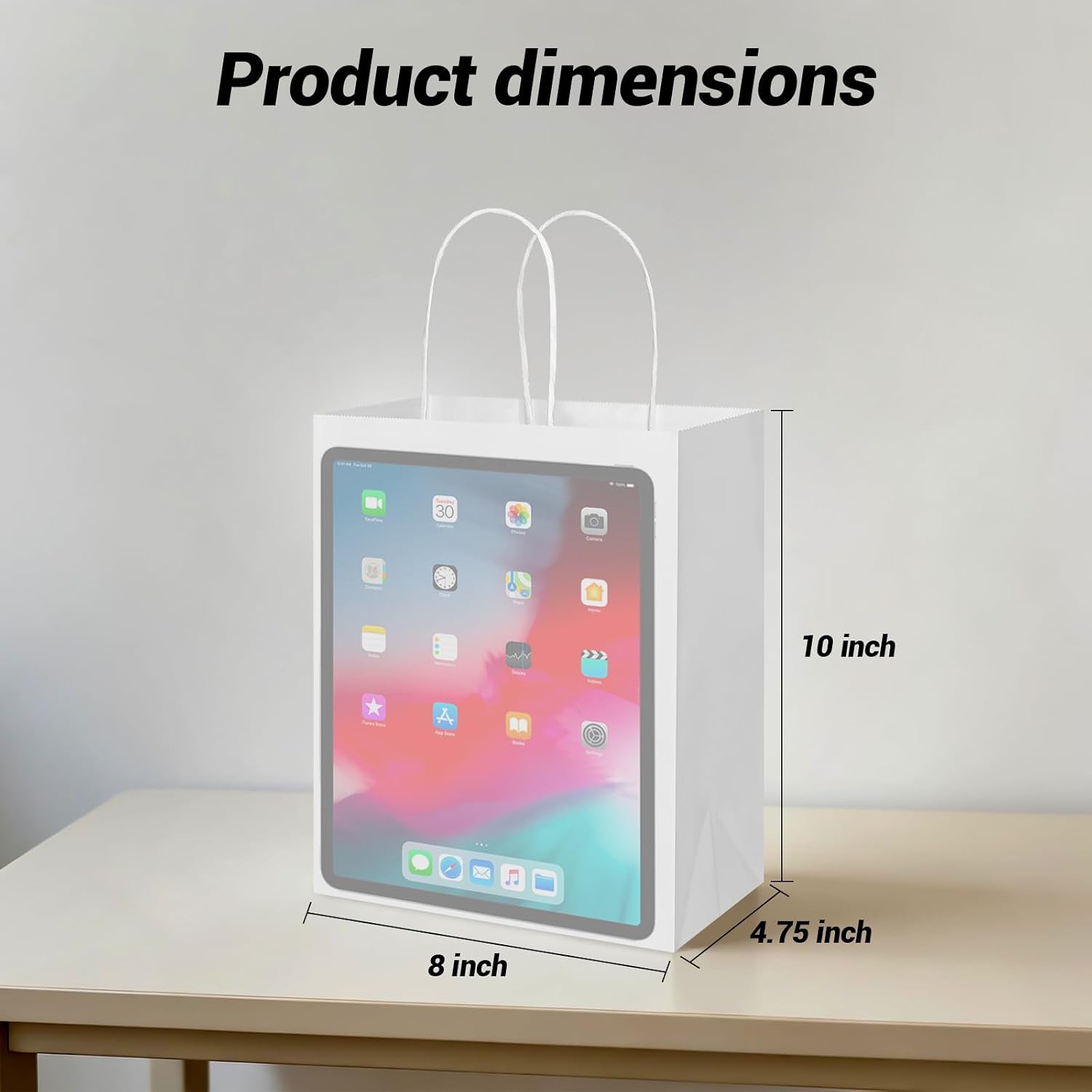 bagmad 100Pcs Pack 8x4.75x10 inch Medium White Kraft Paper Bags with Handles Bulk, Gift Bags, Craft Grocery Shopping Retail Birthday Party Favors Wedding Sacks Restaurant Takeout, Business (100)