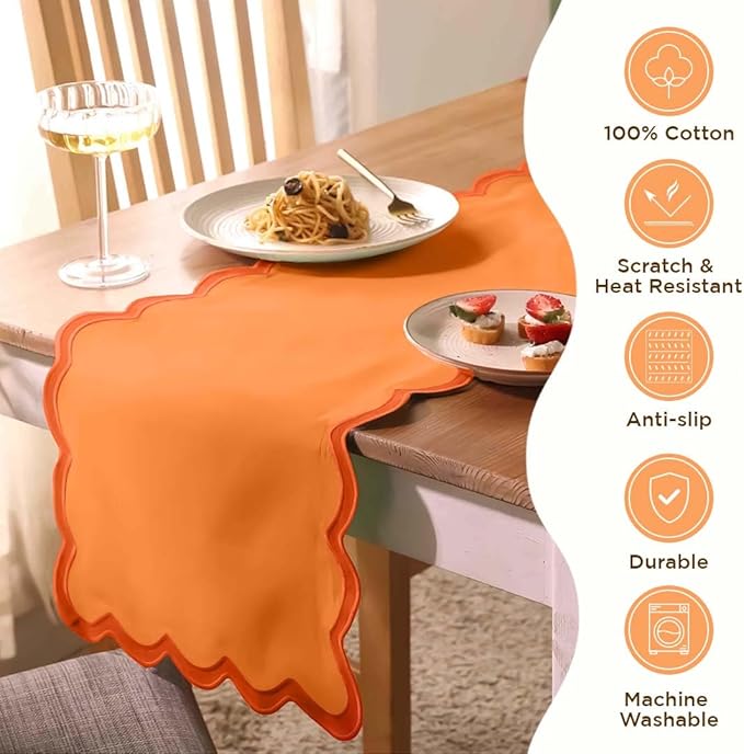 Folkulture Table Runners | Fall Table Runner 108 inches Long | 100% Cotton Table Runner for Fall Decor or Boho Decor | Orange Table Runners for Dining Room | Thanksgiving Decorations for Home