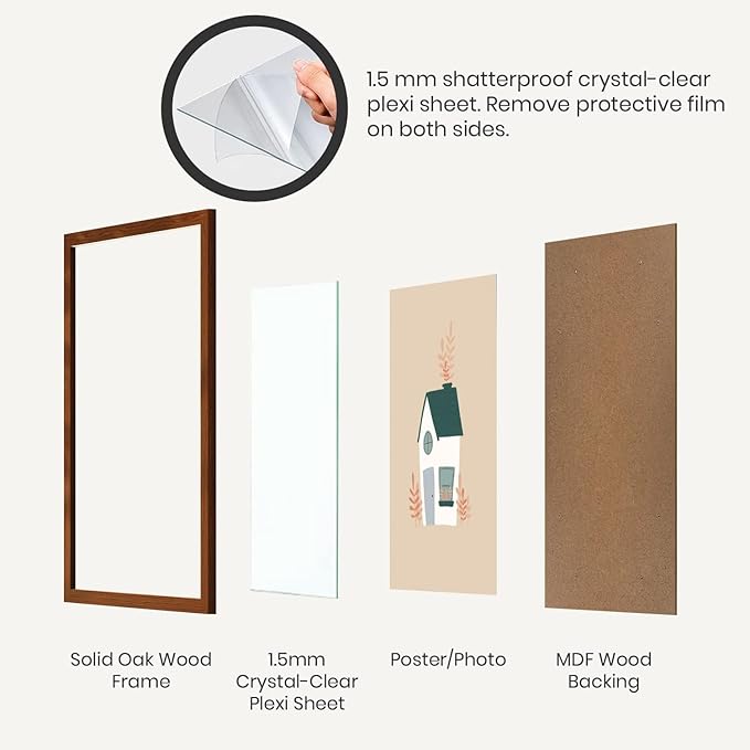 Opposite Wall - 9x12 in - Dark Oak Wood Picture Frame - Lightweight, Versatile & Shatterproof - Wall Hanging Poster or Photo Frame - Wall Decor for Office, Gallery & Home