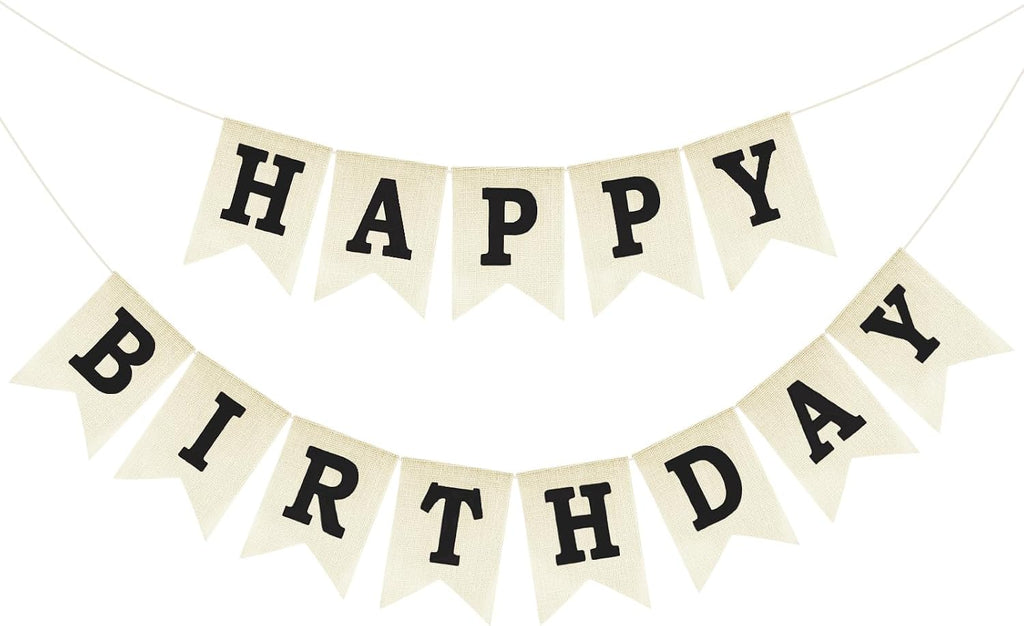 Anwyll Happy Birthday Banner - NO DIY Happy Birthday Decorations | Burlap Happy Birthday Sign Birthday Party Decorations for Women Men Girls Boys Celebration Party Backdrop Yard (Black)