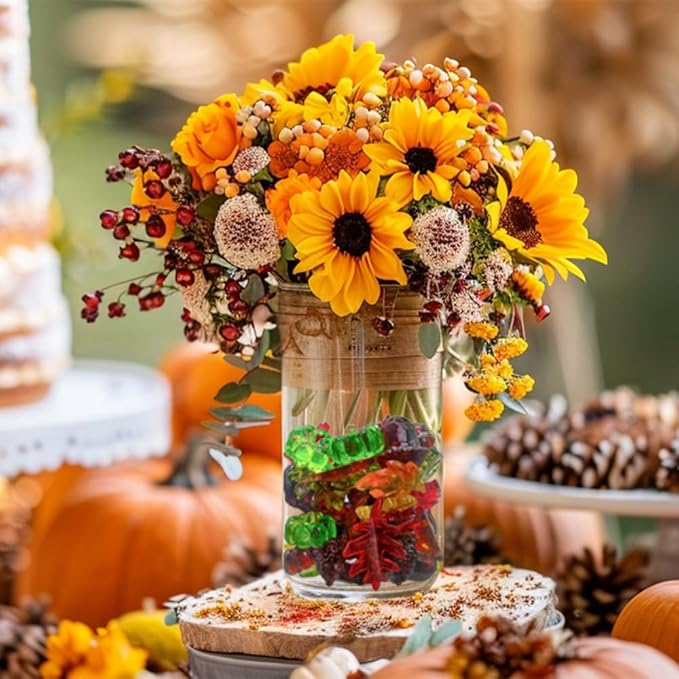 HappyFiller Fall Thanksgiving Autumn Harvest Decoration 135 Pcs Sensory Bin Filler,Small Acrylic Pumpkins,Acorns,Leaf Beads,Table Scatters Gems,Vase Fillers,Home Accents,Brown Yellow Orange Green Mix