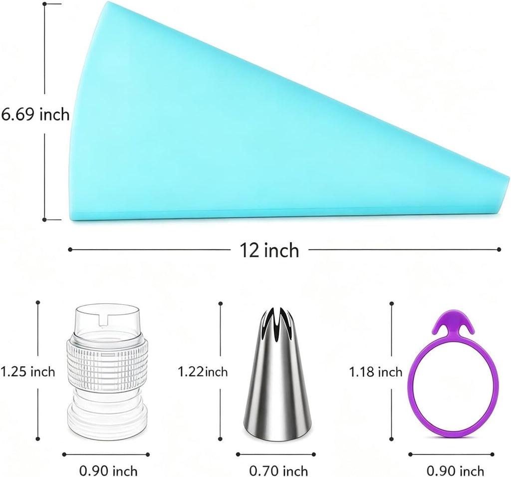 15-Piece Piping Bags and Tips Set, Cake Decorating Kit with 6 Stainless Steel Icing Tips, 2 Reusable Blue EVA Pastry Bags, 2 Couplers, 2 Silicone Ties and 3 Cake Scrapers for Baking