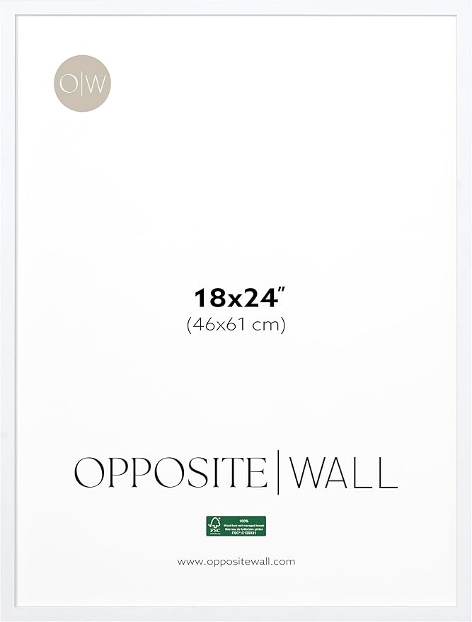 Opposite Wall - 18x24 in - White Solid Wood Picture Frame - Lightweight, Versatile & Shatterproof - Wall Hanging Poster or Photo Frame - Wall Decor for Office, Gallery & Home