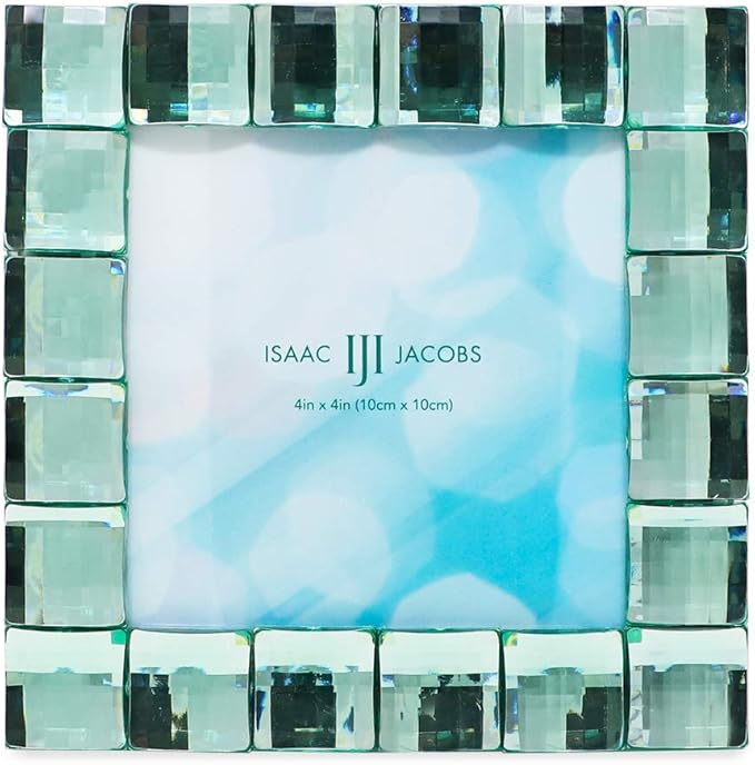 Isaac Jacobs Decorative Sparkling Light Green Jewel Picture Frame, Photo Display & Home Décor (4x4, Light Green)