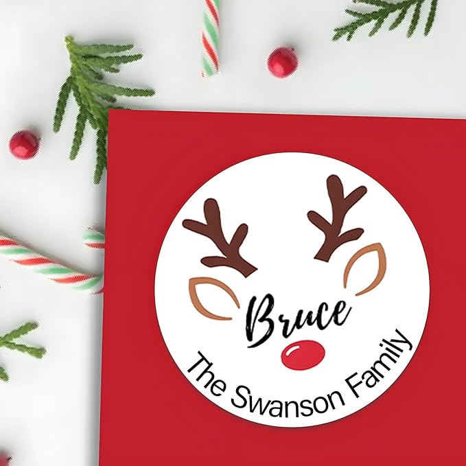 36pcs Personalized Christmas Stickers Gift Wrap Labels-Available in 12 Templates Custom Waterproof Cute Santa Reindeer Decals for Christmas Gift Box Tags Party Decorations Envelopes (Round Sticker)