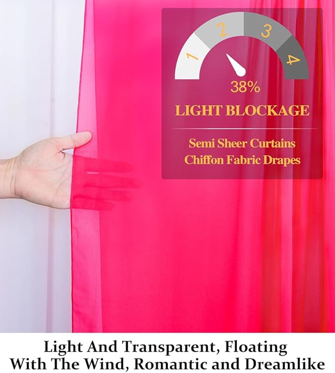 DUOBAO Fuchsia Wedding Backdrop Curtains 2-Pack 96 Inch Long Chiffon Curtain Panels with 4 Inch Rod Pockets for Windows Voile Drapes Treatment Ceremony Sheer Photography Backdrops(5FTx8FT Hot Pink)