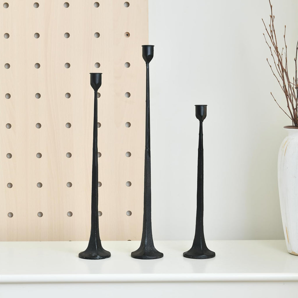 Set of 3 Candle Stick Holders,Iron Black Candlestick Holders, Fits 3/4 inch Thick Candles, Tapered Candle Holders Tall Set for Dining Table, Wedding, Home Decoration