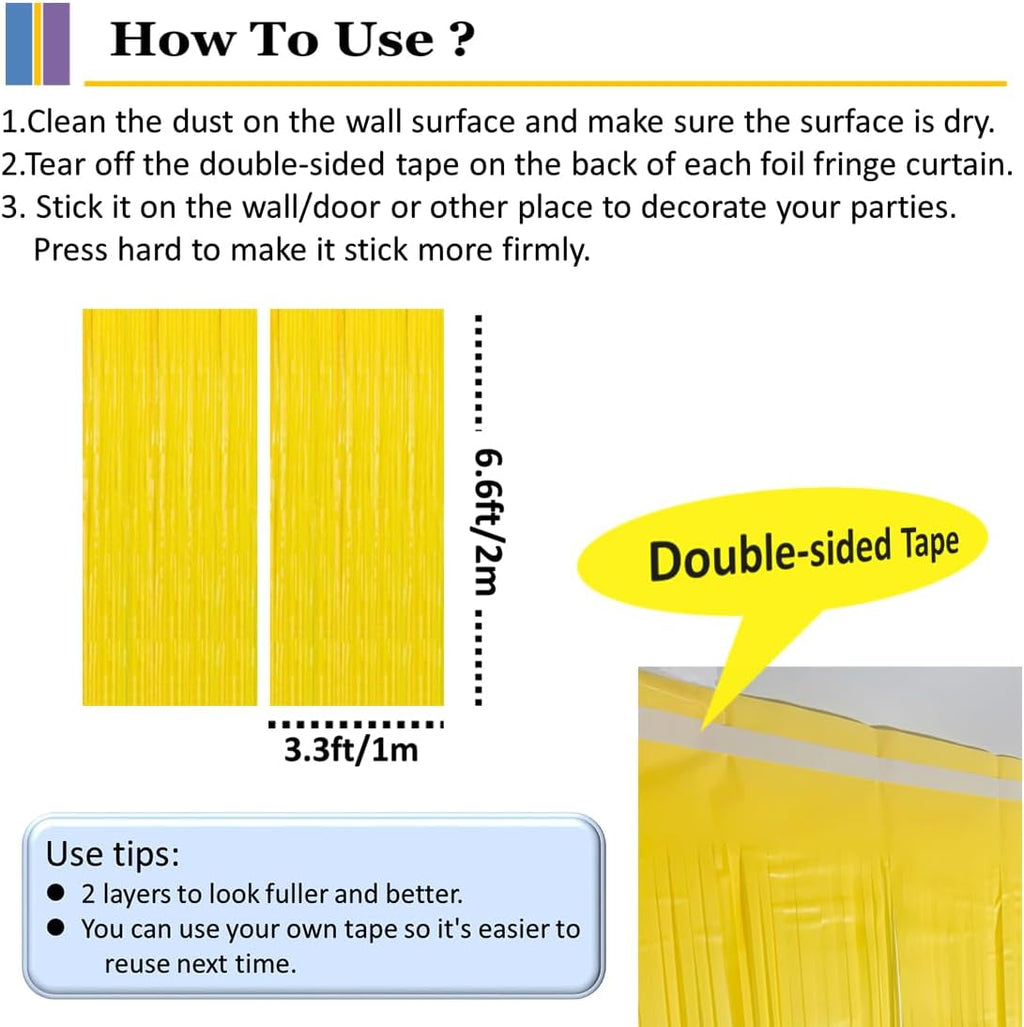 2PC Yellow Backdrop Curtain for Birthday Party Decorations, Yellow Streamers Fringe Backdrop Birthday Decorations, Foil Fringe Curtains Party Decorations