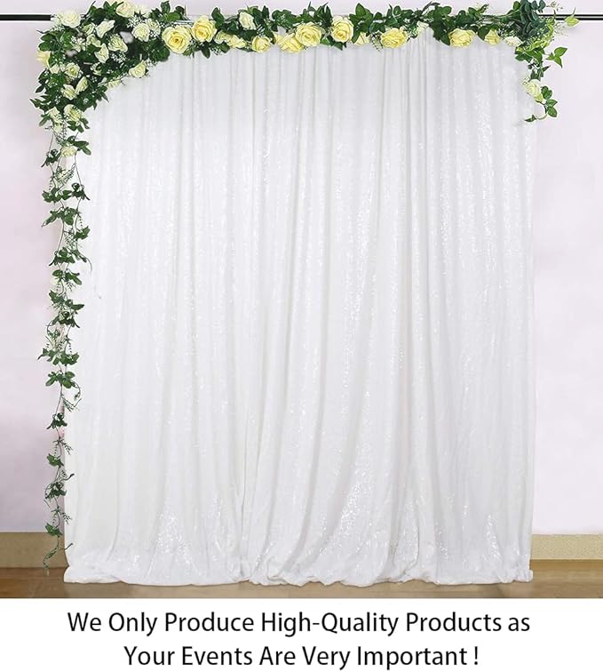 ShinyBeauty Photobooth Background Best Choice-7FTx7FT-White-Sequin Photography Backdrop Curtains for Wedding