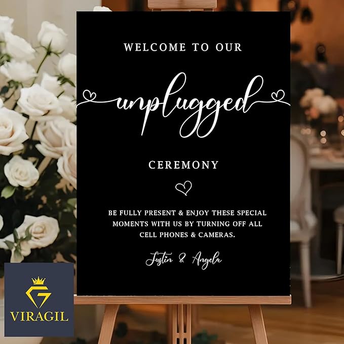 Minimalist Unplugged Wedding Ceremony Sign – Simple Elegant Yard Sign for Outdoor Events – Please Turn Off Cell Phones & Cameras