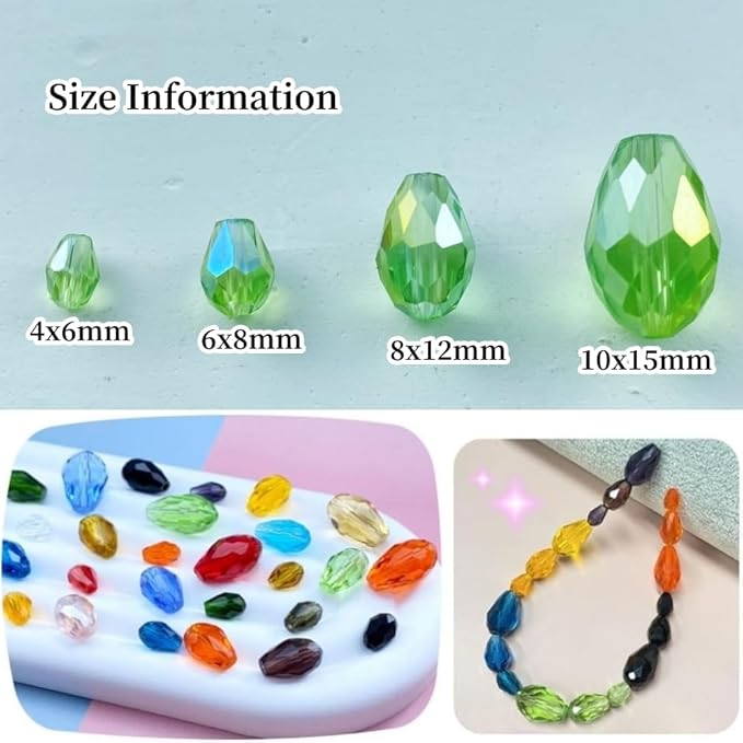 50pcs 10x15mm Teardrop Crystal Glass Beads Vertical Hole Faceted Glass Teardrop Spacer Beads for Bracelets Necklace Earring DIY Jewelry Making Craft(Light Green AB)